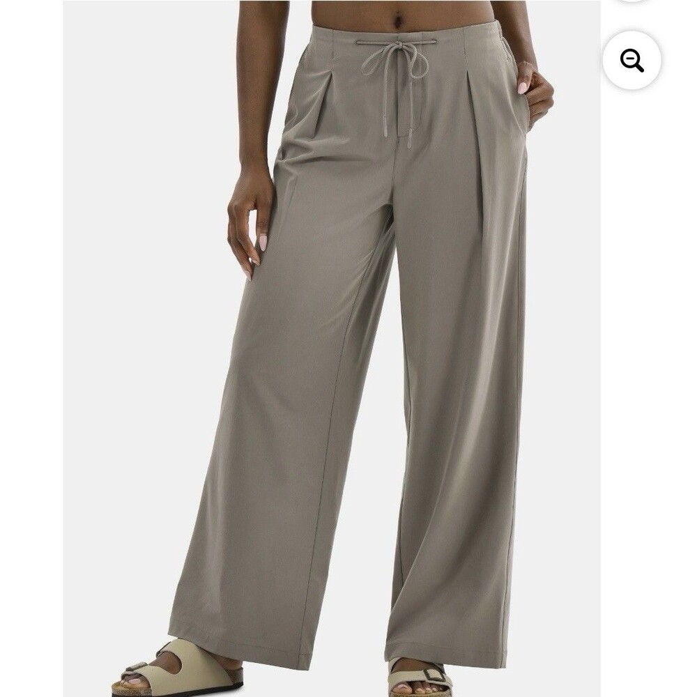 Avia Feather Stretch Pleated Trousers Women's 12/14 Wide Leg Lightweight Beige